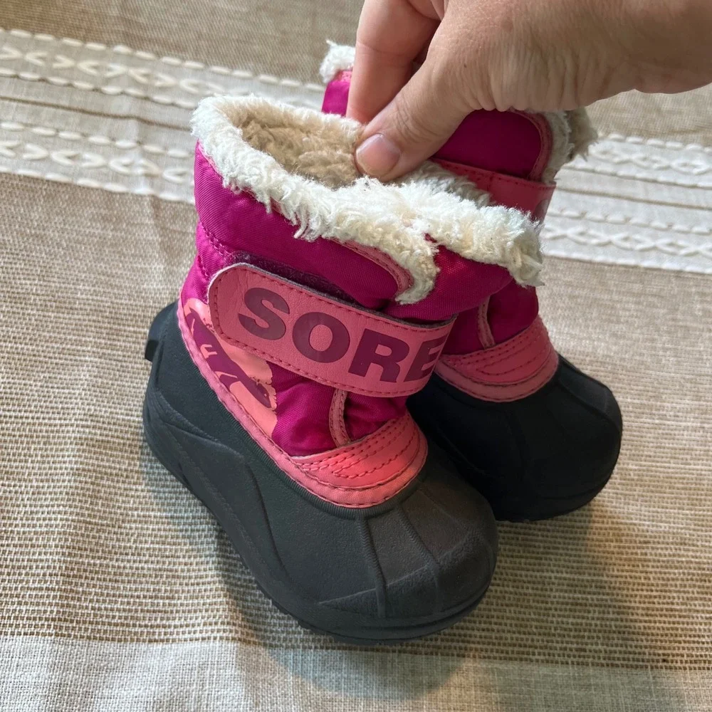 Sorel Snow Commander Toddler Girls Pink Black Winter Snow Boots Size 6